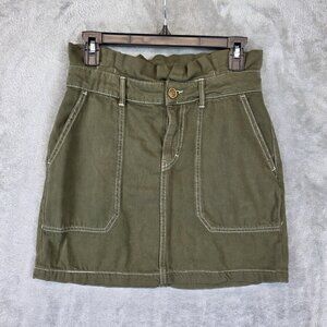 Free People Skirt Womens 6 Green Utility Paperbag Waist Pockets Mini Casual